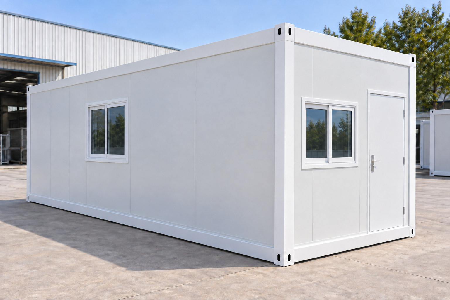 Flat-pack modular building exterior visual reference